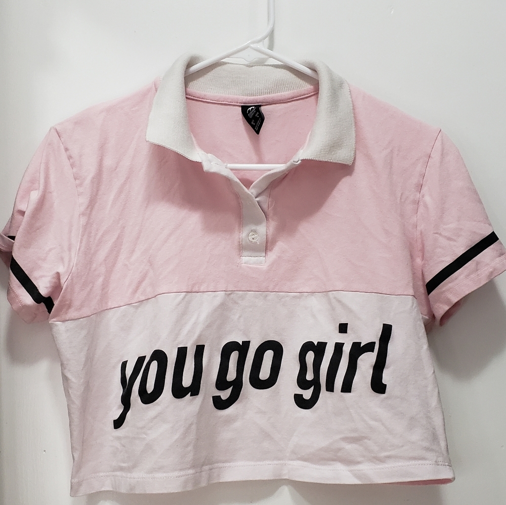 Cropped Collared "you go girl" Shirt